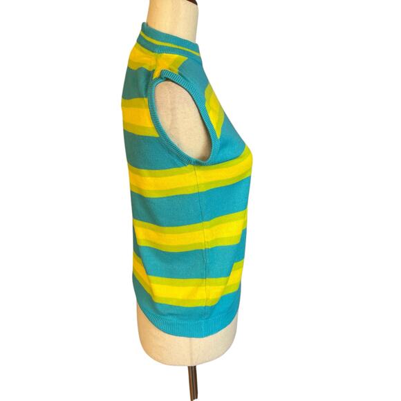 Vintage 100% Virgin Acrylic Sleeveless Striped Mock Neck Sweater Medium/36 - Picture 4 of 6